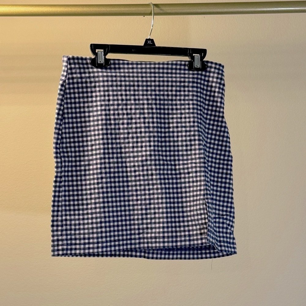 #33 Stretch Blue and White Checkered Mini Skirt